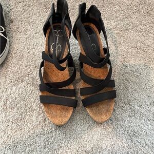 Jessica Simpson Black Wedge Sandals